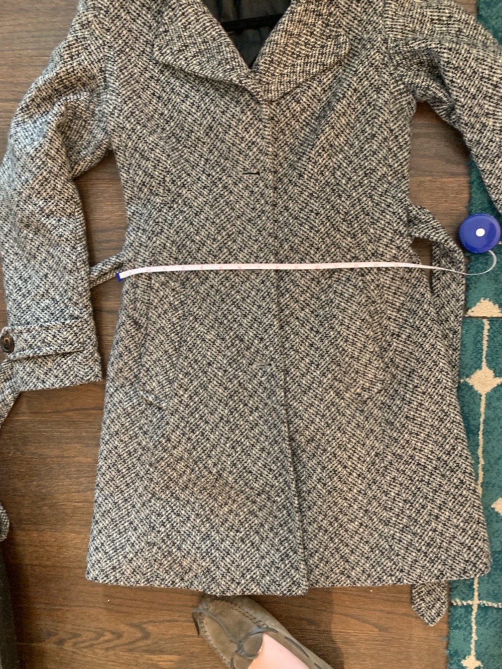 Marvin Browne Gray Herringbone Belted Collared Button Trench Coat UK Size 8 - Picture 2 of 7